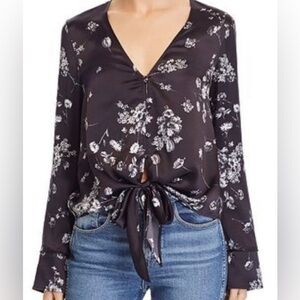 Cami NYC Lila Black Tie Front Silk Floral Blouse Small Dark Fairy Bloomcore